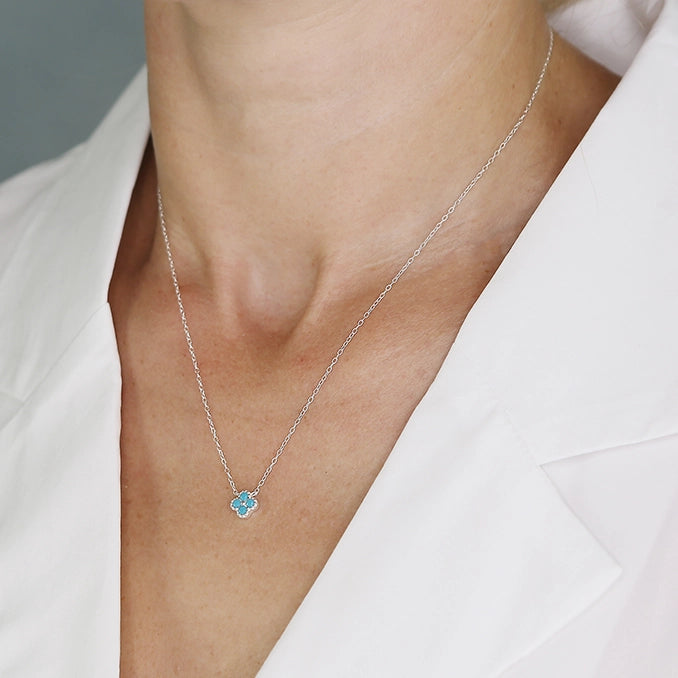 Sterling Silver Turquoise Quatrefoil Pendant Necklace