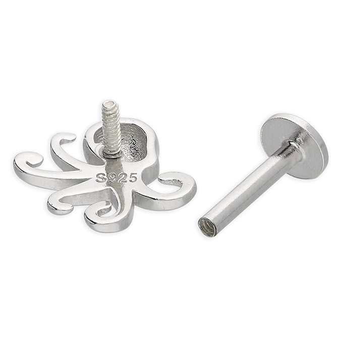 Sterling Silver Octopus Labret Stud Earring