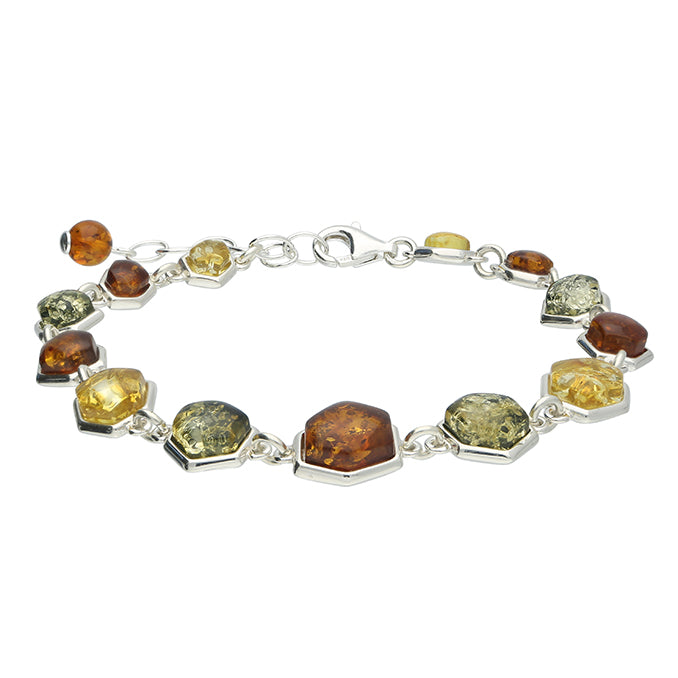 Sterling Silver Mixed Amber Chain Bracelet