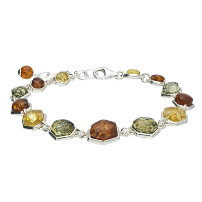 Sterling Silver Mixed Amber Chain Bracelet