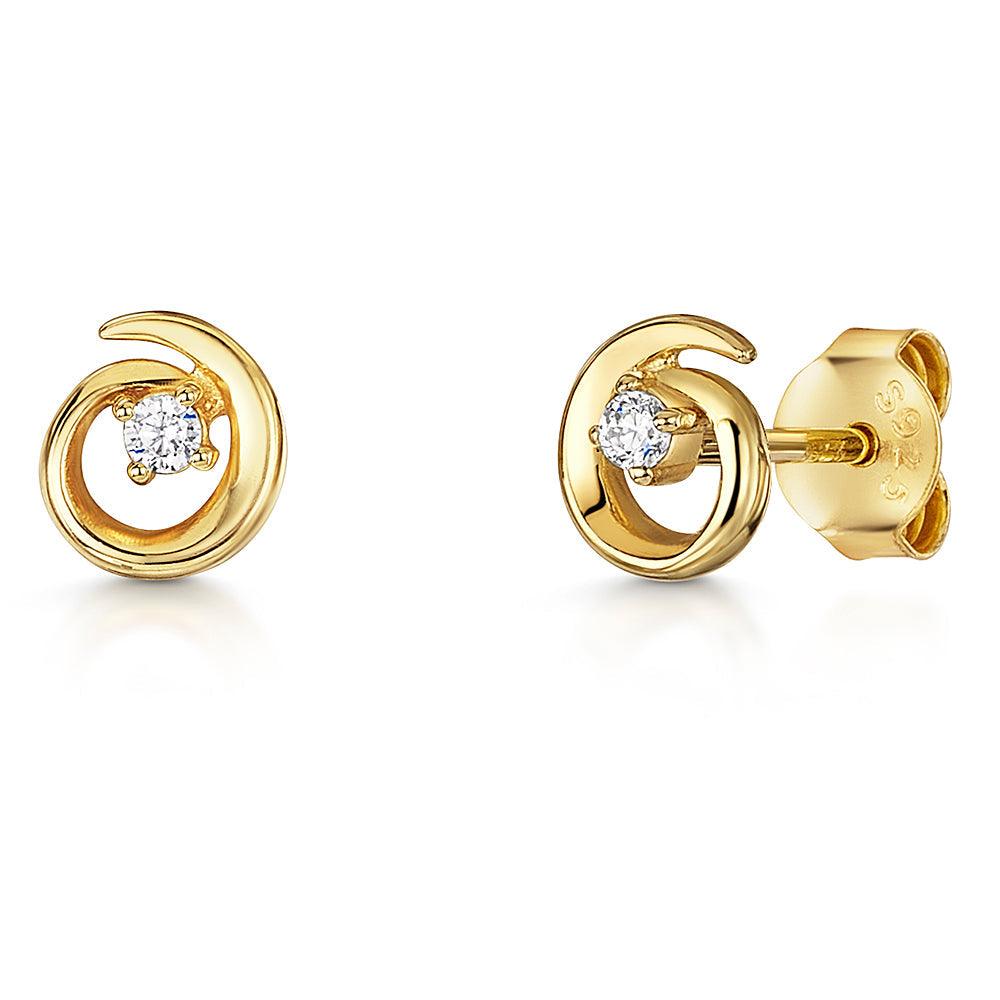 Jools Gold Cubic Zirconia Small Twirl Stud Earrings - Rococo Jewellery