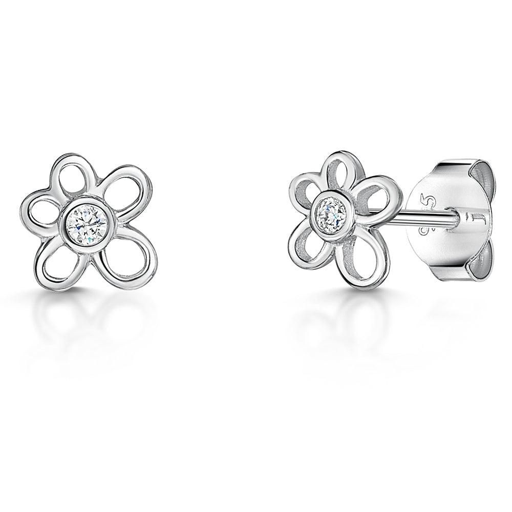 Jools Silver Small Flower Outline Earrings