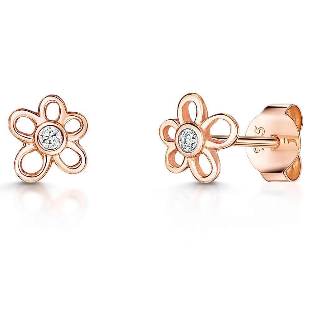Jools Rose Gold Small Flower Outline Earrings