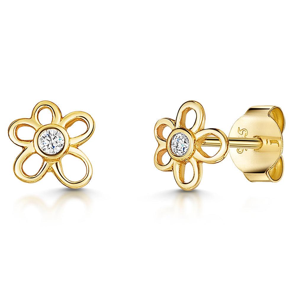 Jools Gold Small Flower Outline Earrings - Rococo Jewellery
