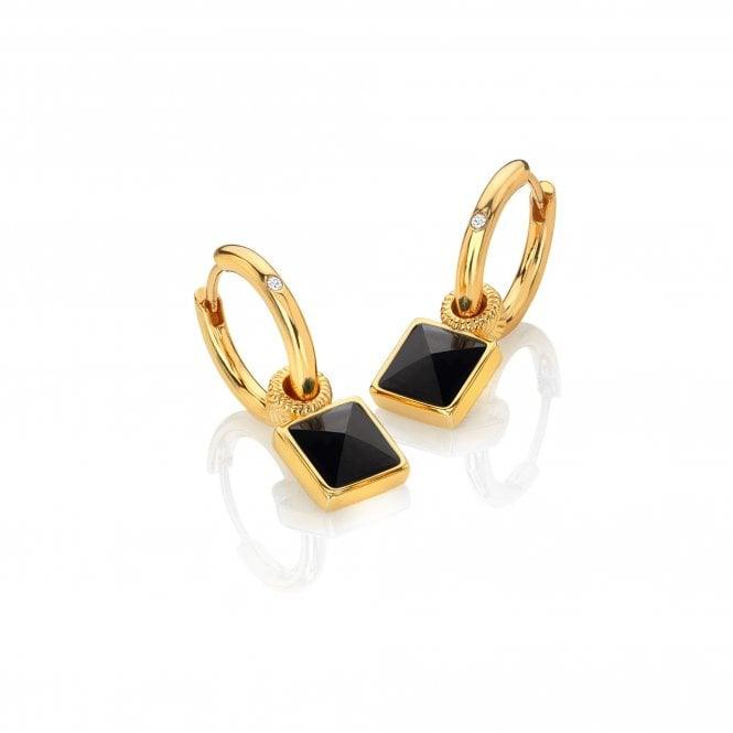 Hot Diamonds Gold and Black Onyx Drop Earrings - Rococo Jewellery