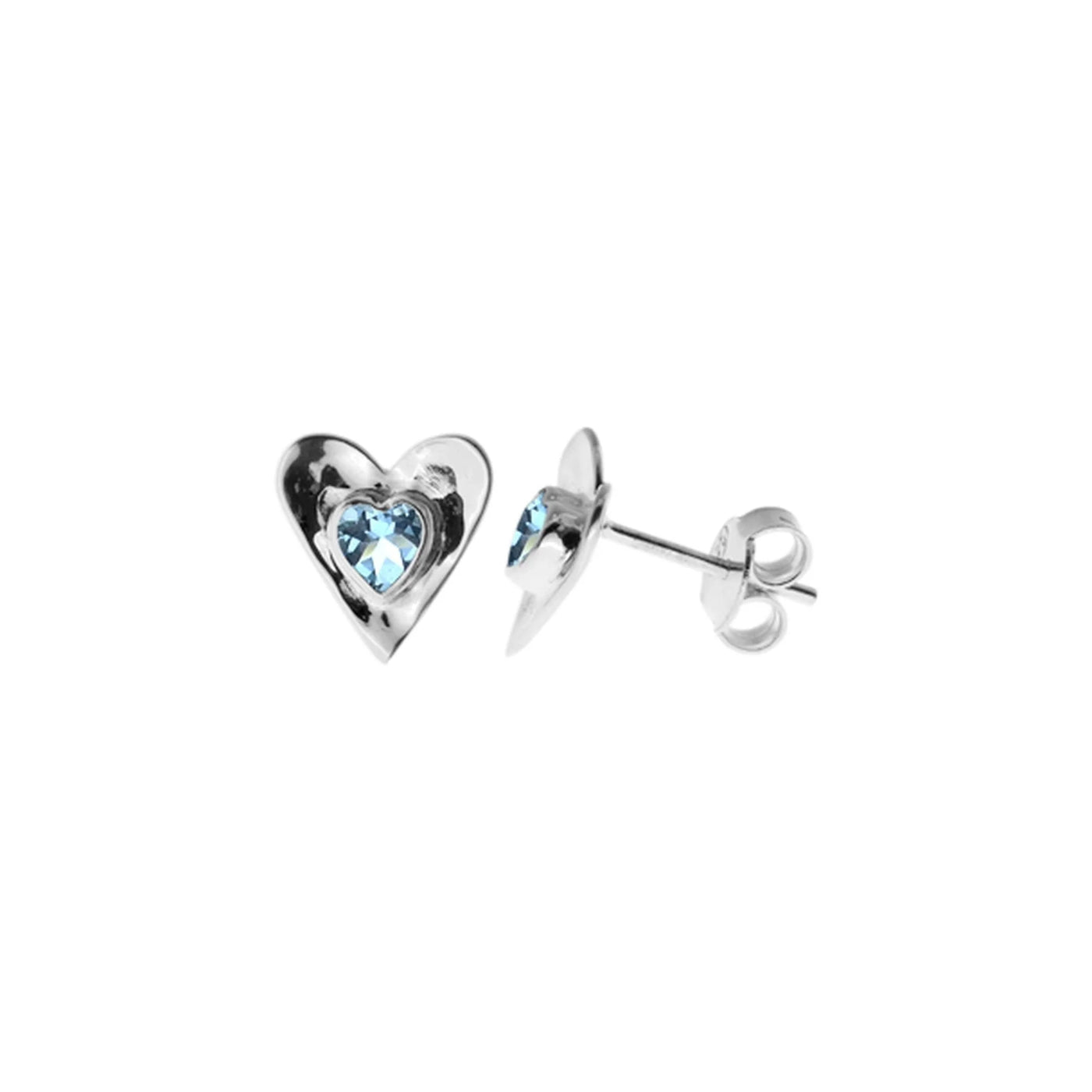 Sterling Silver Blue Topaz Heart Stud Earrings