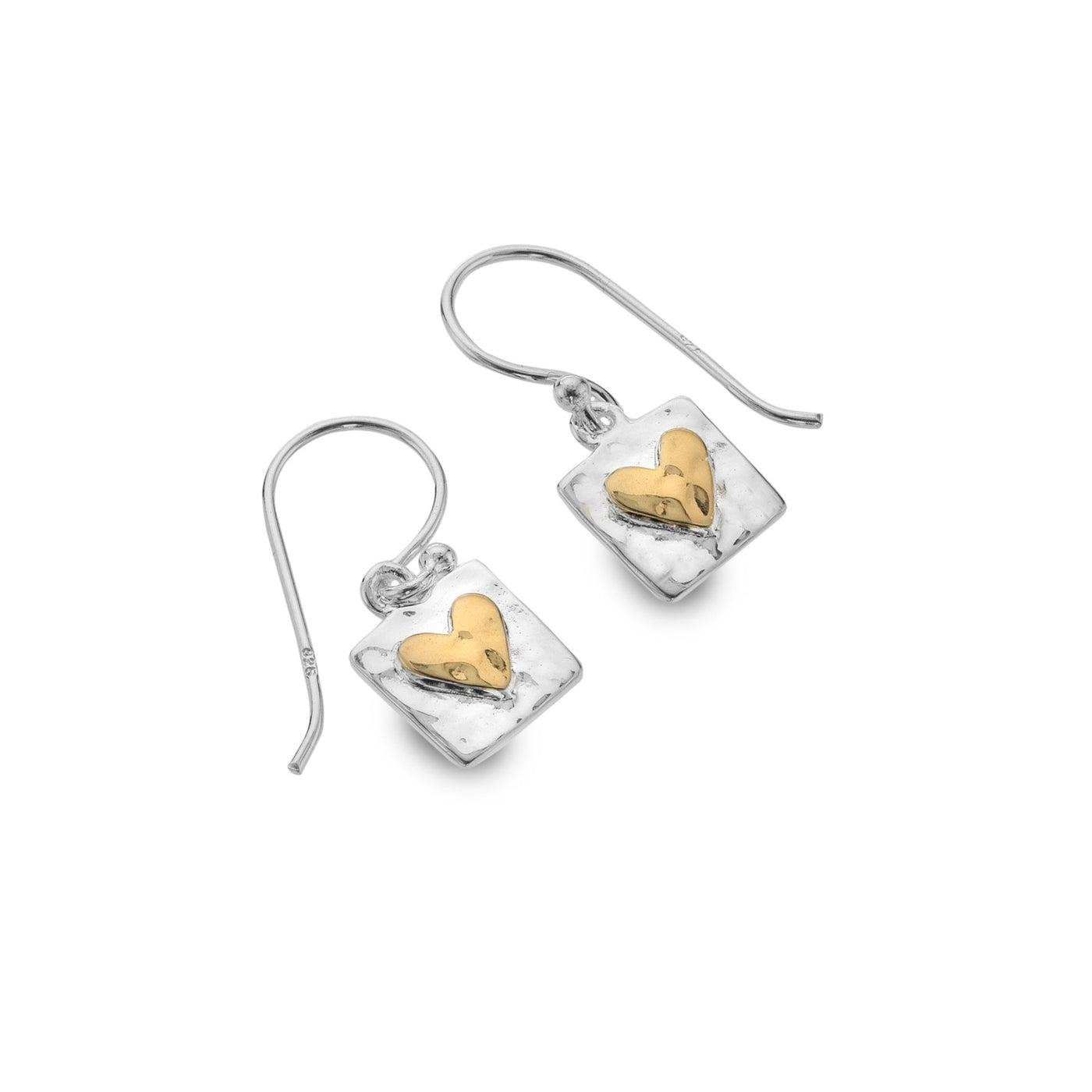 Sea Gems Sterling Silver Gold Vermeil Square Heart Earrings