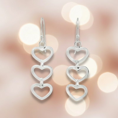 Sterling Silver Triple Heart Drop Earrings