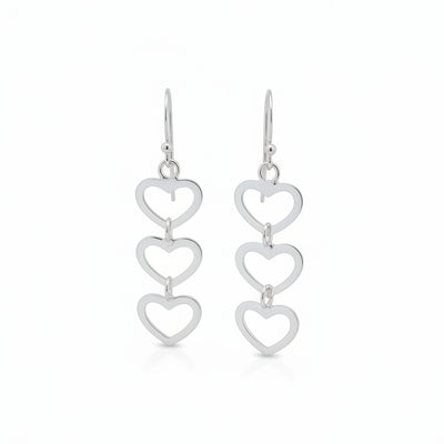 Sterling Silver Triple Heart Drop Earrings