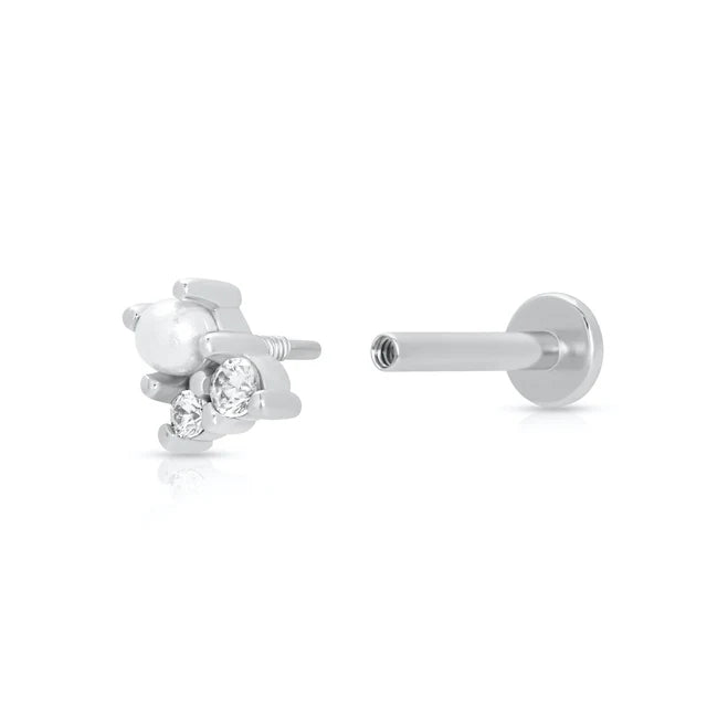 Scream Pretty Hannah Martin Silver Pearl Zirconia Single Flat Back Earring