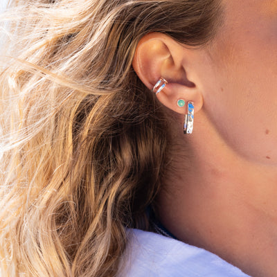 Sea Gems Sterling Silver Textured Rectangular Huggie Hoop Earrings