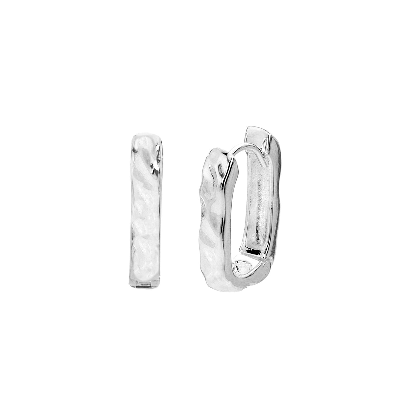 Sea Gems Sterling Silver Textured Rectangular Huggie Hoop Earrings