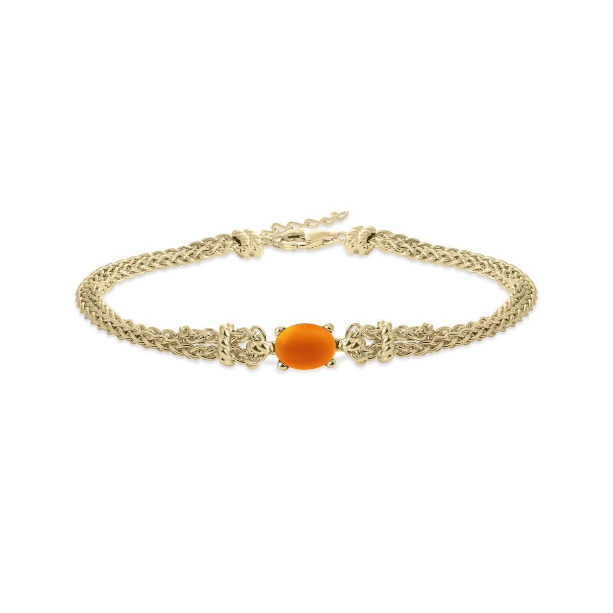 Gold Rope Chain and Orange Fox Stone Bracelet - Rococo Jewellery