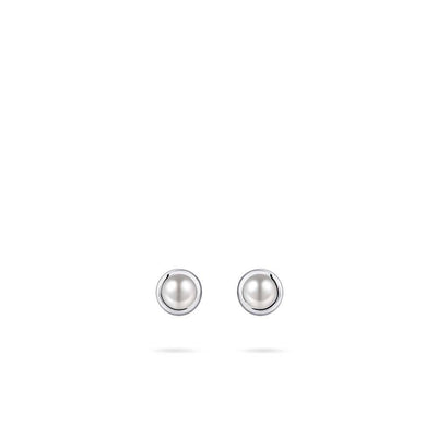 Sterling Silver Band Pearl Solitaire Stud Earrings - Rococo Jewellery