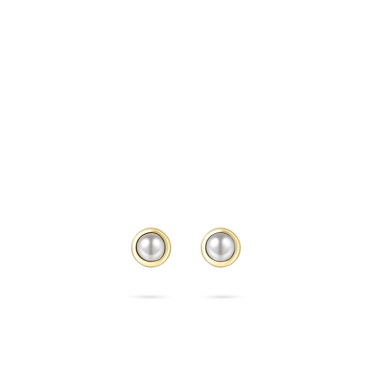 Gold Vermeil Silver Band Pearl Solitaire Stud Earrings - Rococo Jewellery