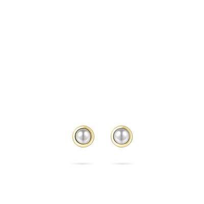 Gold Vermeil Silver Band Pearl Solitaire Stud Earrings - Rococo Jewellery