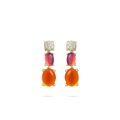 Orange and Cubic Zirconia Drop Earrings - Rococo Jewellery