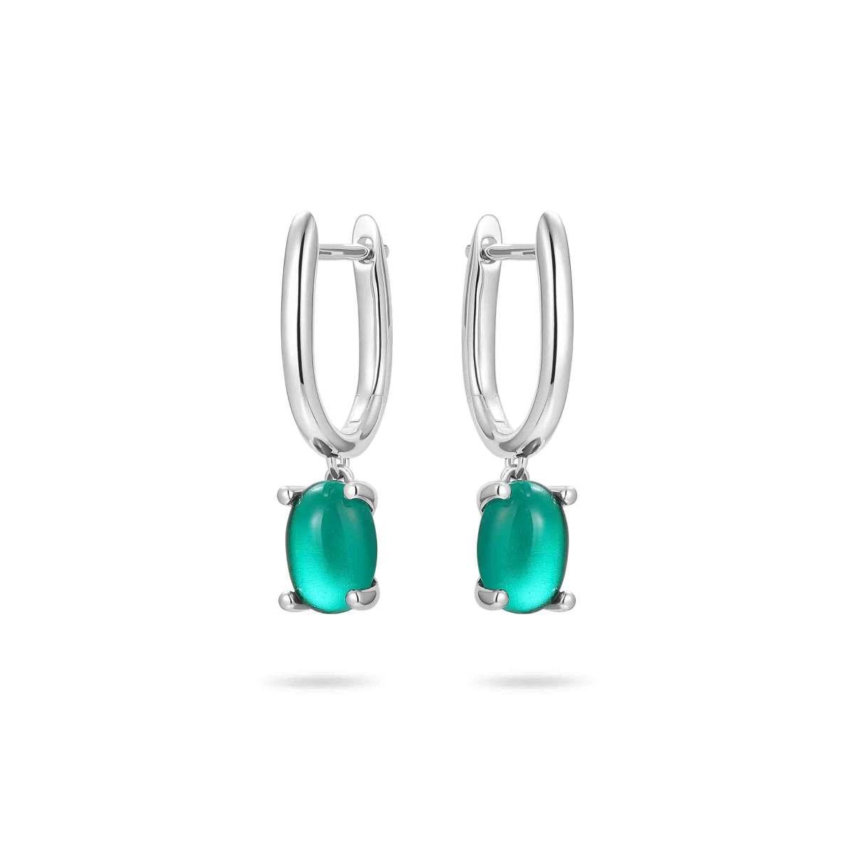 Sterling Silver Hoop Earrings with a Blue Green Charm - Rococo Jewellery