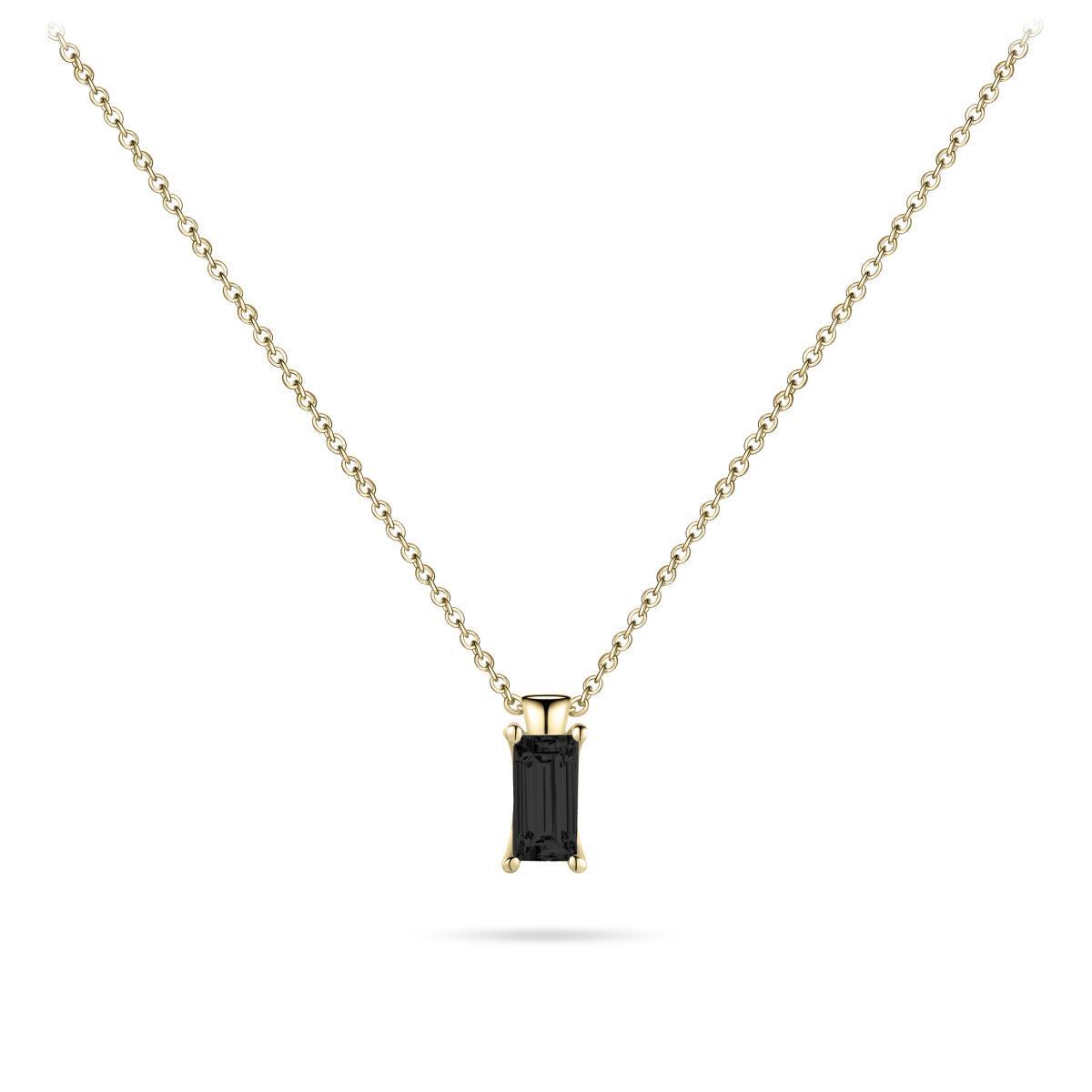 Gold Vermeil Silver Black Solitaire Baguette Pendant Necklace - Rococo Jewellery