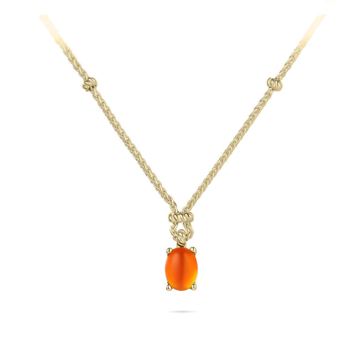 Gold Vermeil Silver Rope Necklace with an Orange Cabochon Pendant - Rococo Jewellery