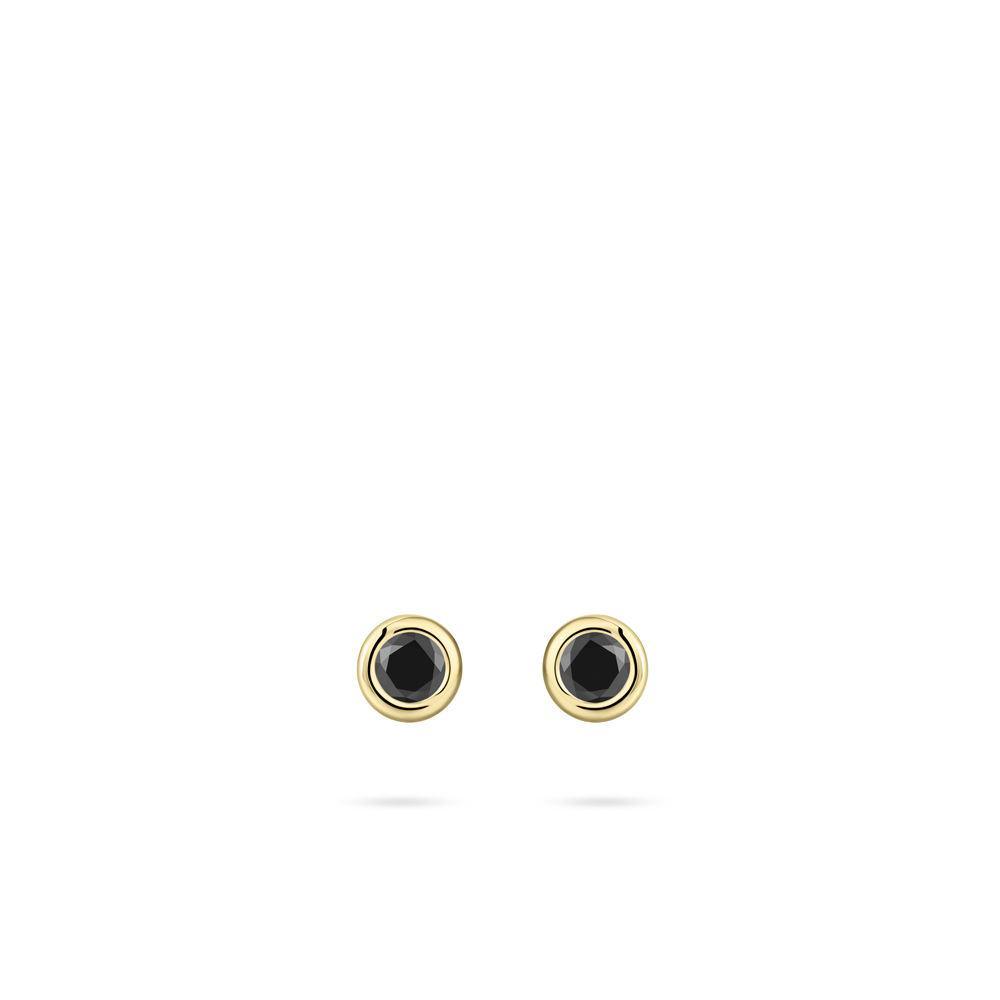 Gold Black Cubic Zirconia Stud Earrings - Rococo Jewellery
