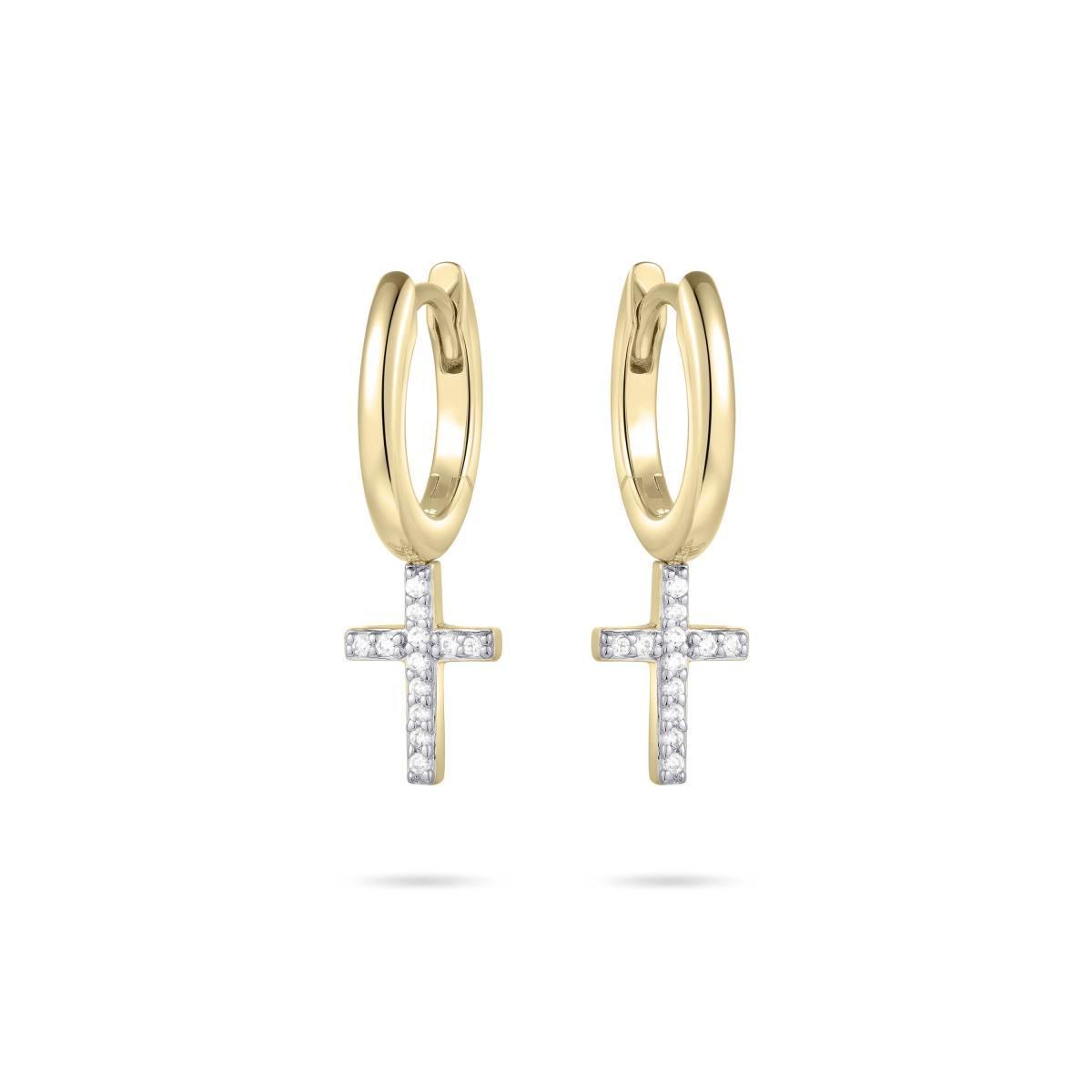 Gold Vermeil Sterling Silver Hoop Earrings with Dangling Crosses - Rococo Jewellery