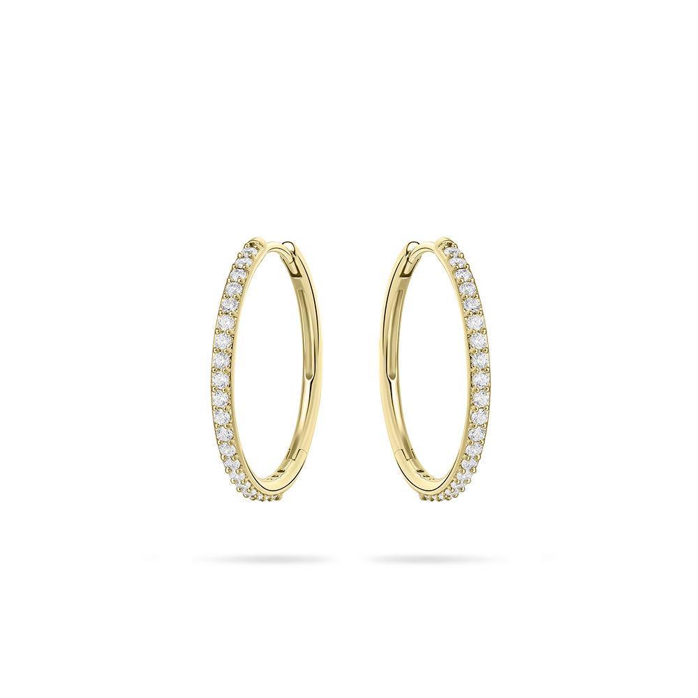 20mm 9ct Gold Hoop Earrings with Cubic Zirconia - Rococo Jewellery