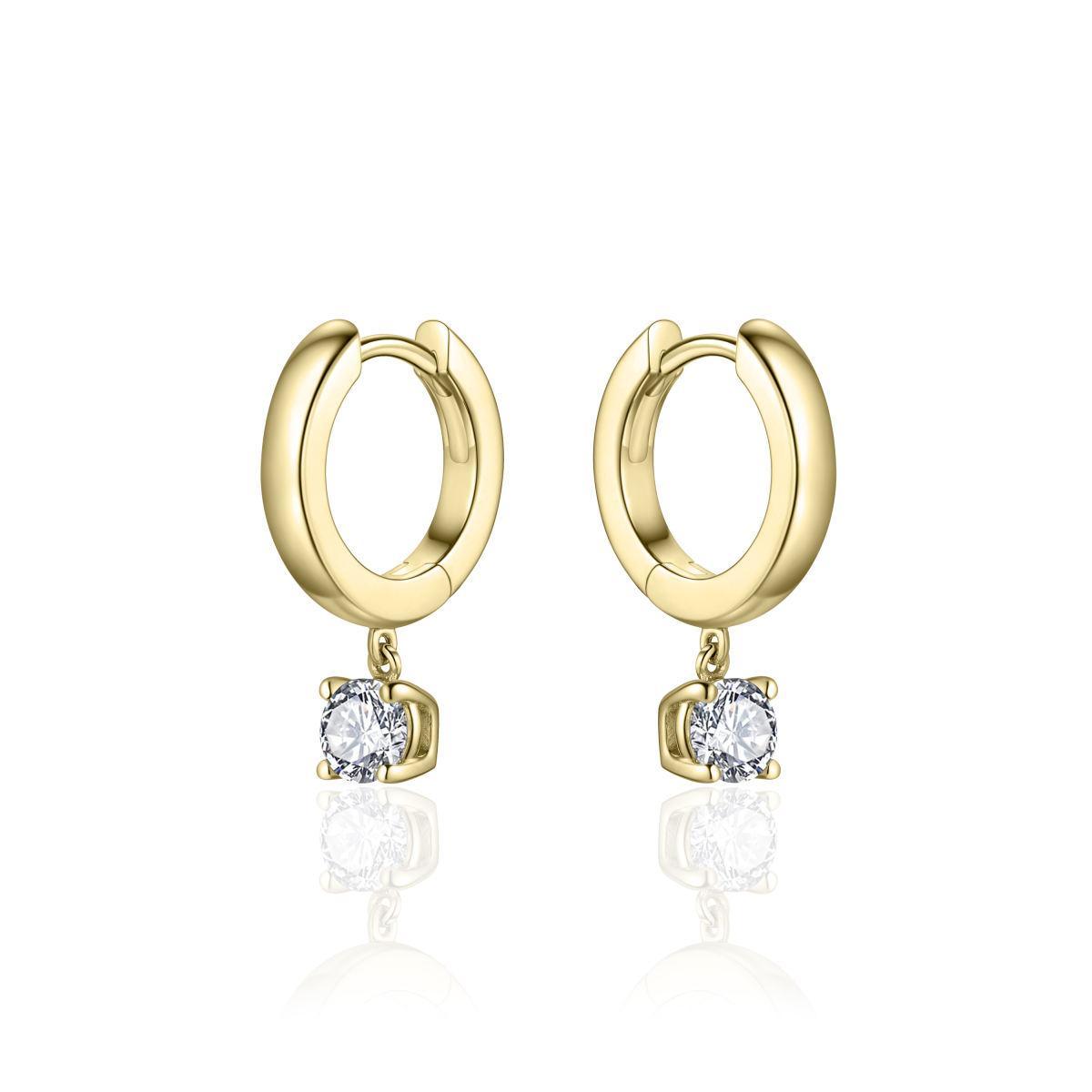 Gold Hoop Earrings with a Cubic Zirconia Charm - Rococo Jewellery