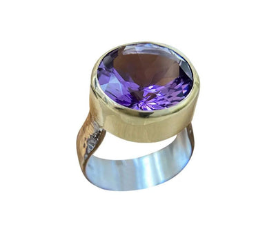 Yaron Morhaim 9ct Gold Silver Purple Amethyst Ring - Rococo Jewellery