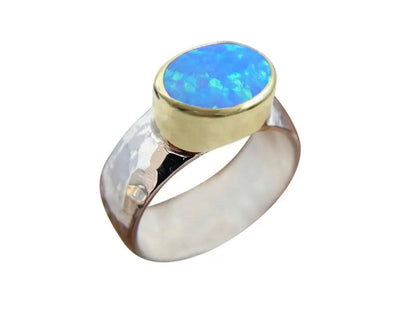 Yaron Morhaim 9ct Gold and Sterling Silver Opal Ring - Rococo Jewellery