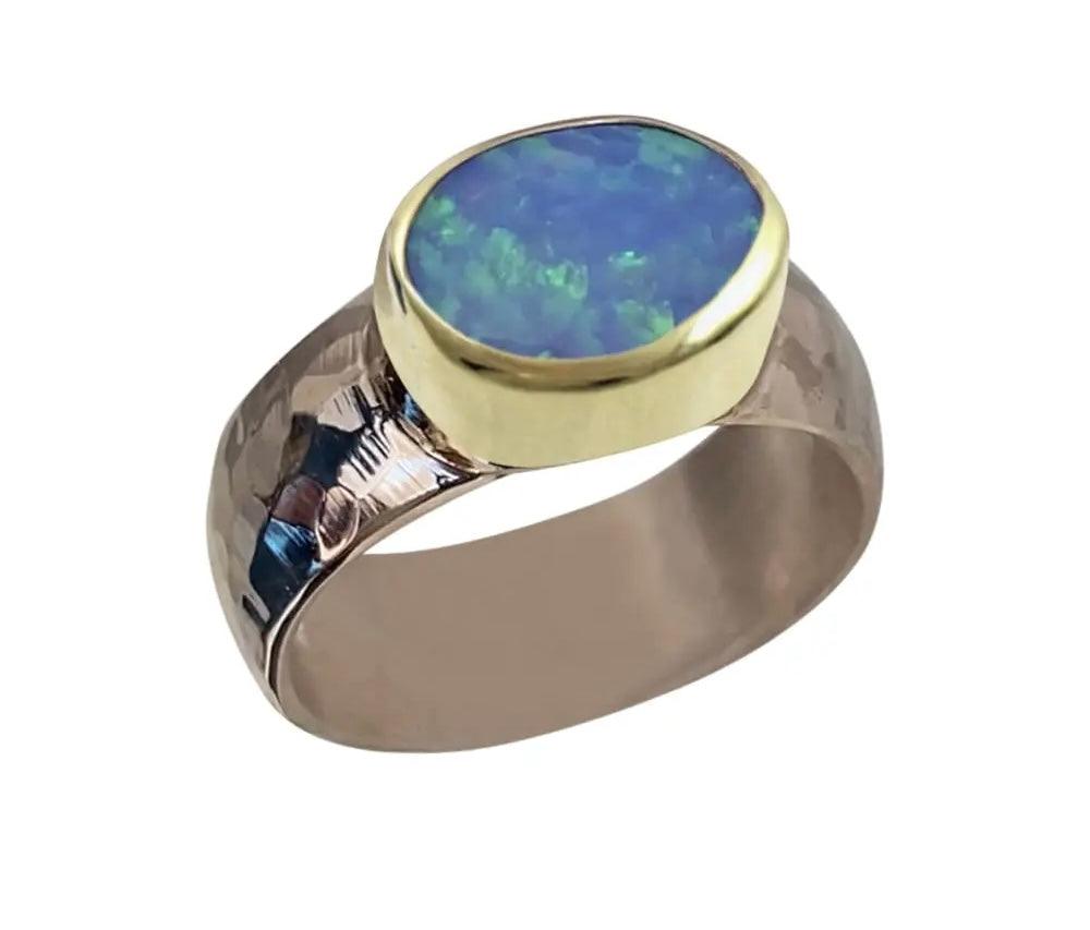 Yaron Morhaim 9ct Gold and Sterling Silver Opal Ring - Rococo Jewellery