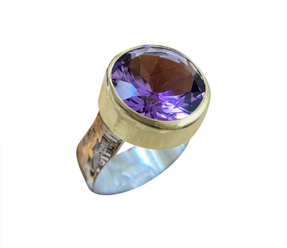 Yaron Morhaim 9ct Gold Silver Purple Amethyst Ring - Rococo Jewellery
