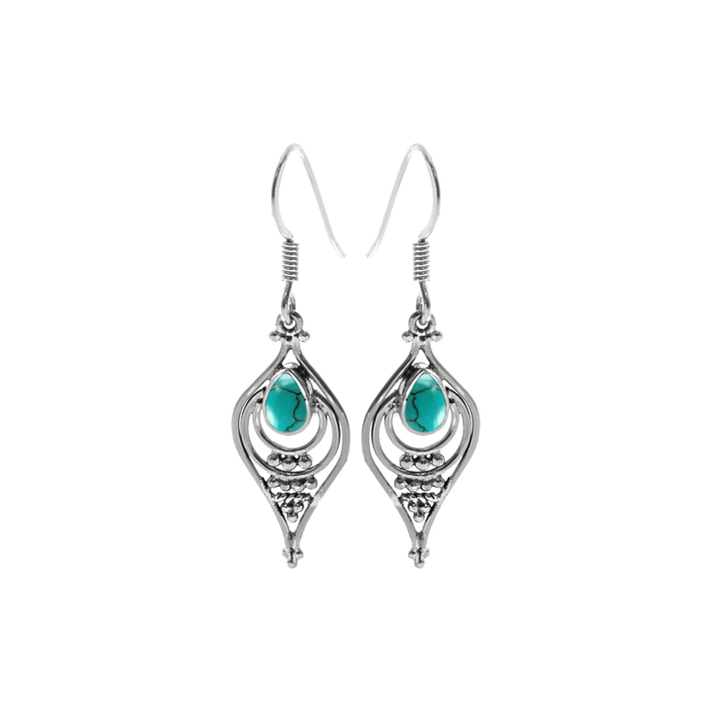 Sterling Silver Turquoise Ellipse Drop Earrings