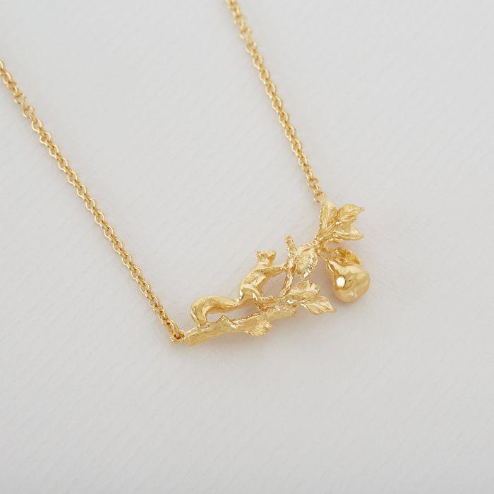 Alex Monroe 22ct Gold Vermeil Scampering Squirrel Inline Branch Necklace - Rococo Jewellery