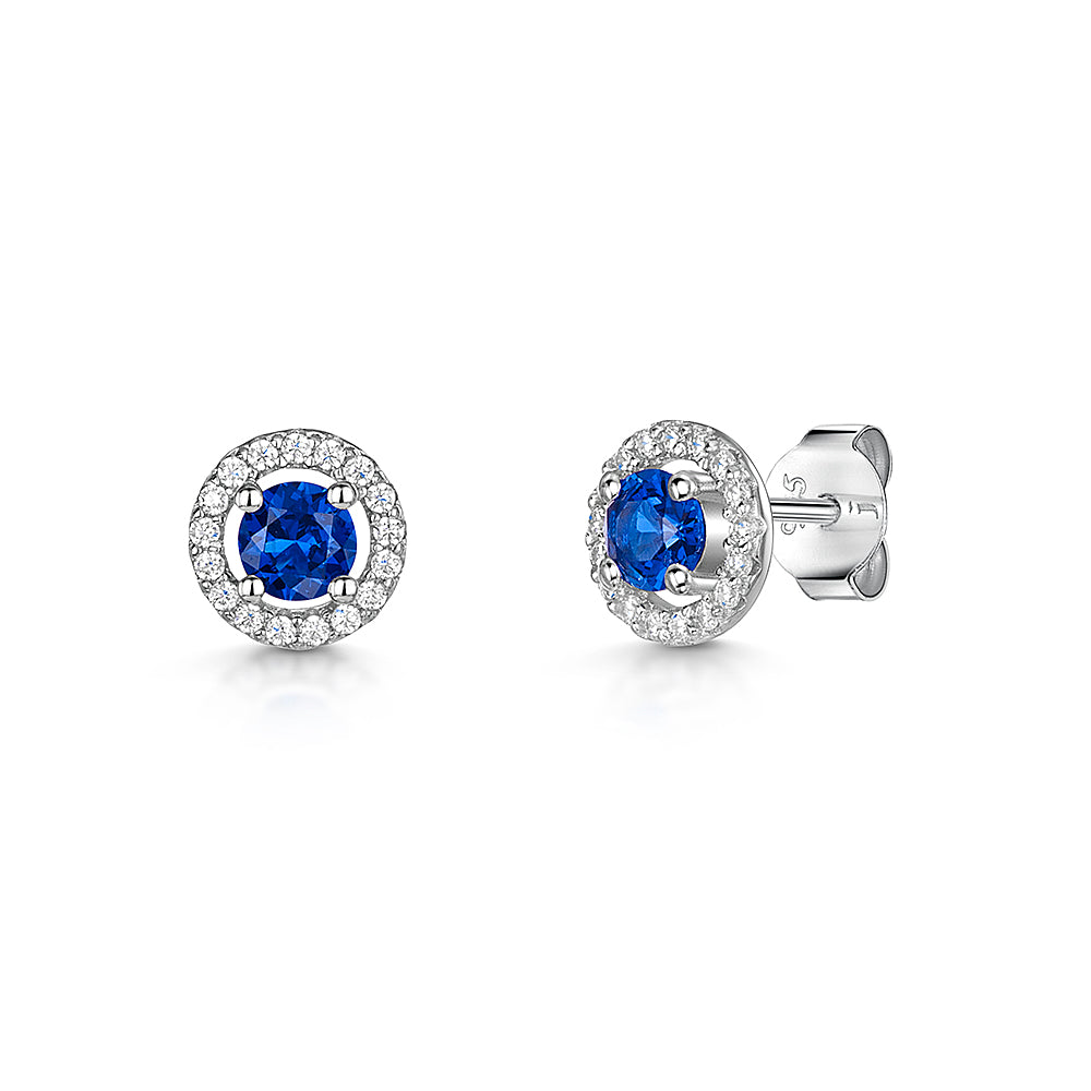 Jools Silver Sapphire Blue Zirconia Halo Stud Earrings
