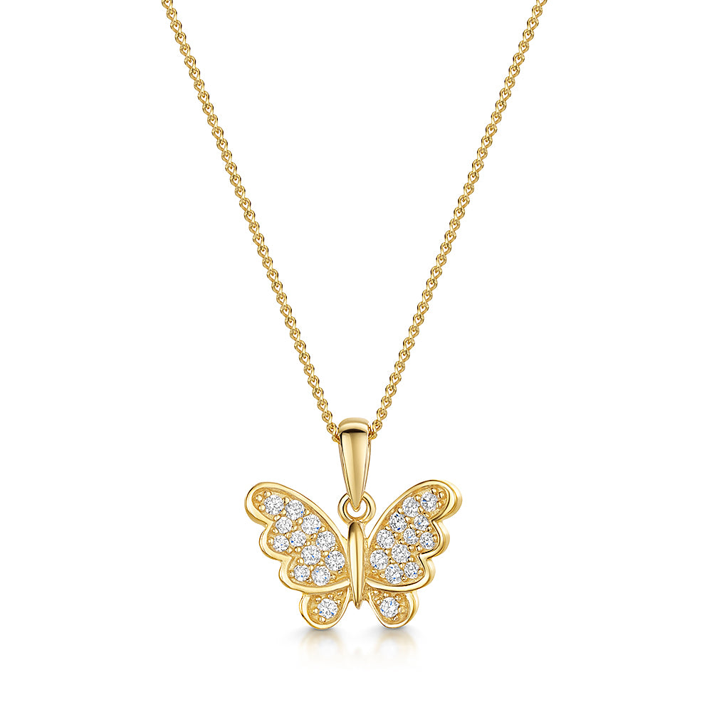 Jools Gold Vermeil Cubic Zirconia Butterfly in Flight Necklace