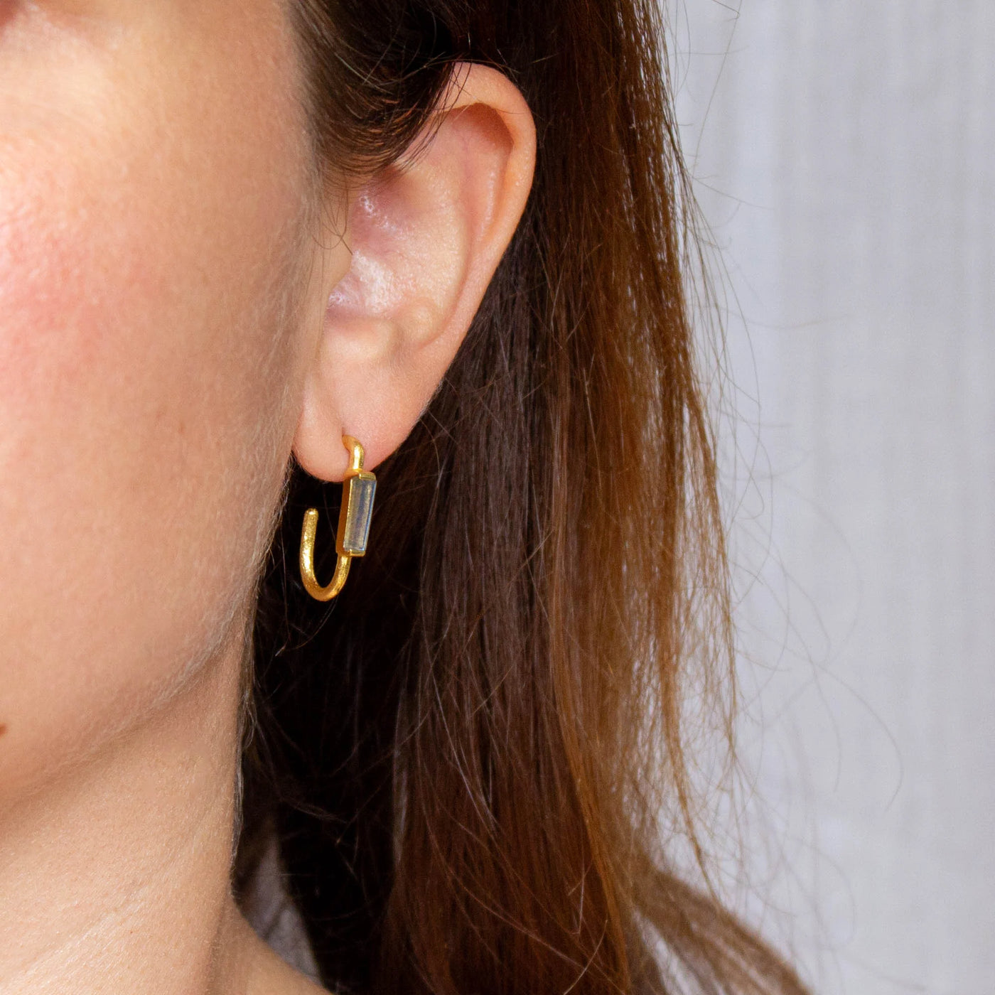 18ct Gold Vermeil Rectangle Labradorite Hoop Earrings