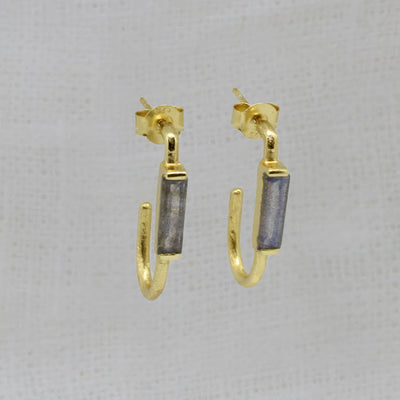18ct Gold Vermeil Rectangle Labradorite Hoop Earrings