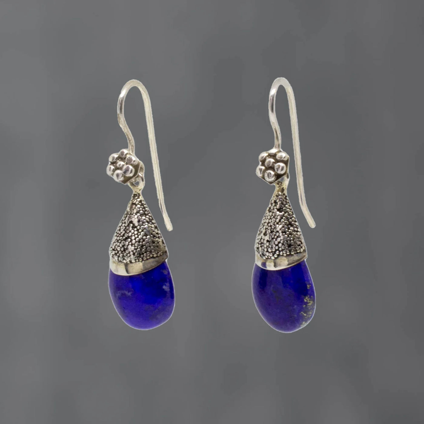 Sterling Silver Lapis Lazuli Granulation Teardrop Earrings