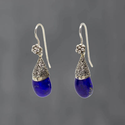 Sterling Silver Lapis Lazuli Granulation Teardrop Earrings