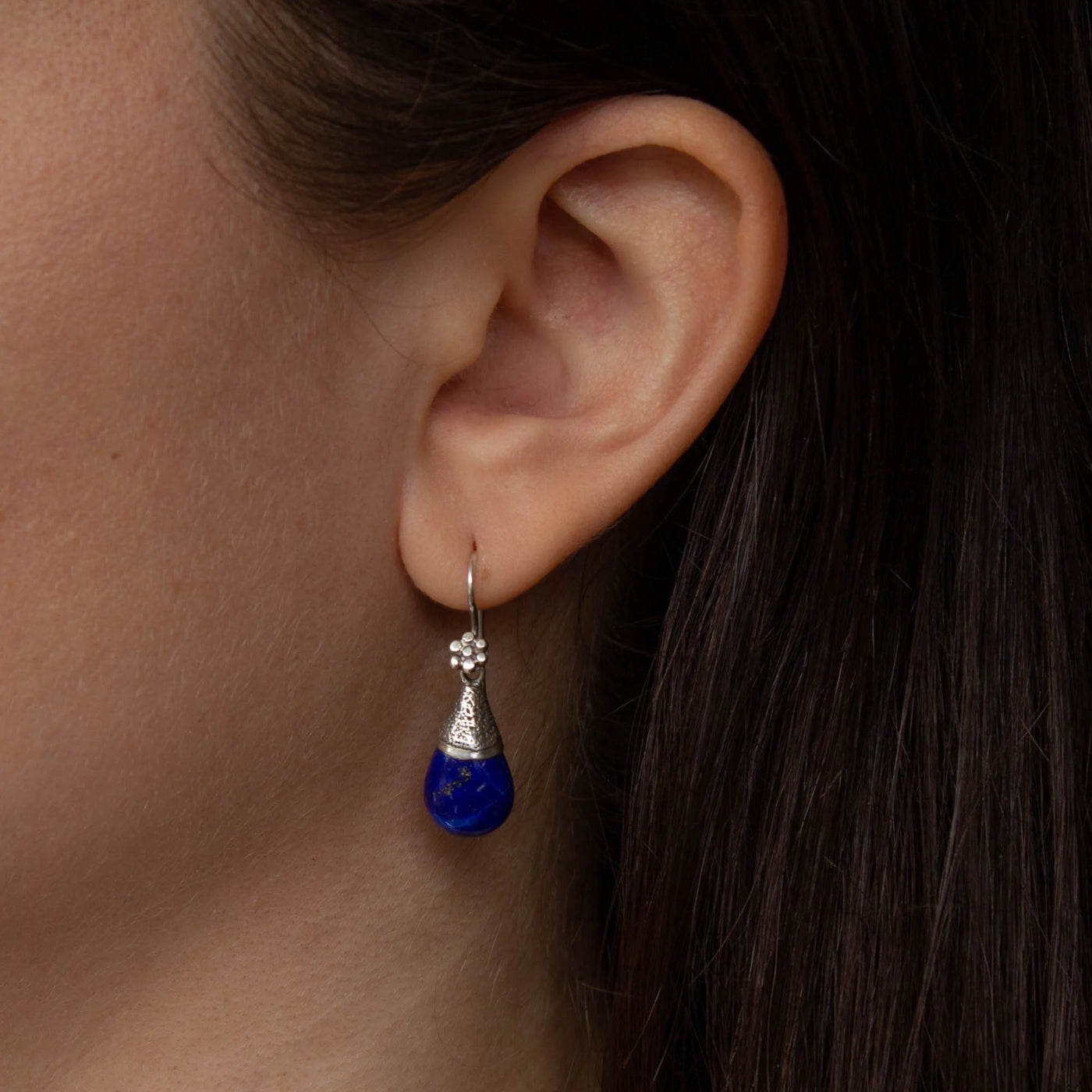 Sterling Silver Lapis Lazuli Granulation Teardrop Earrings