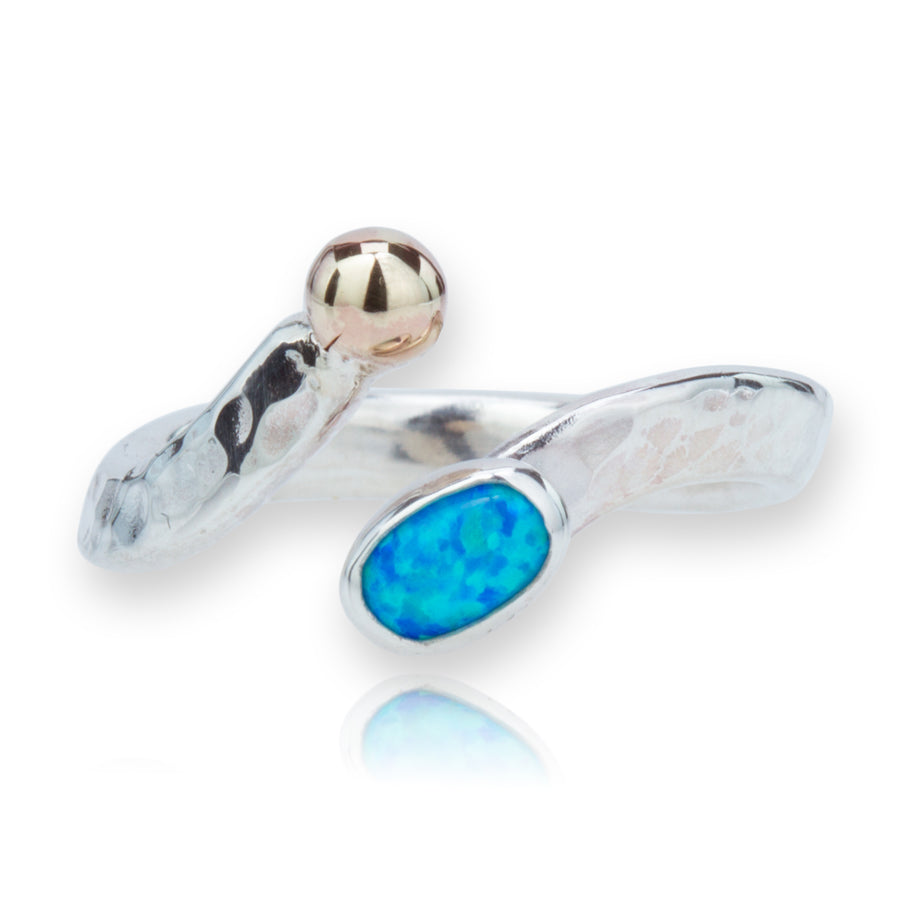 Lavan Gold and Silver Blue Opal Bead Ring