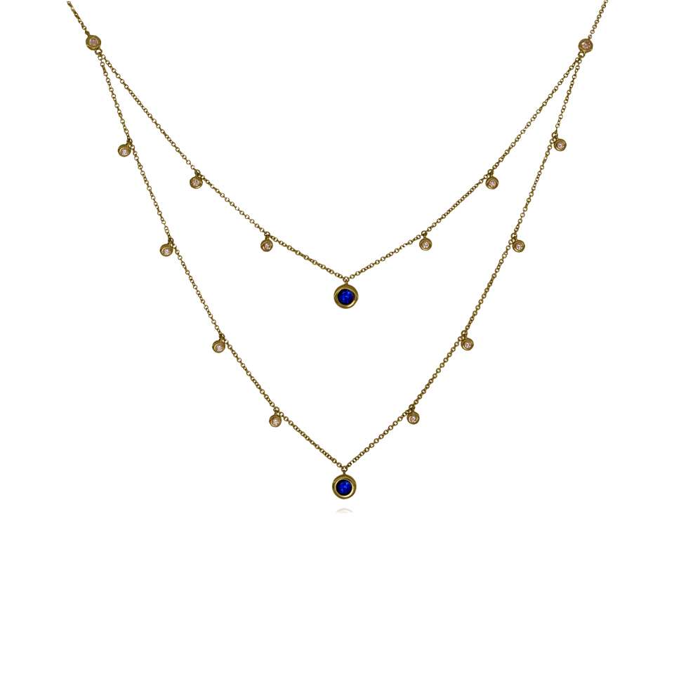 18ct Gold Blue Sapphire and Diamond Layered Necklace