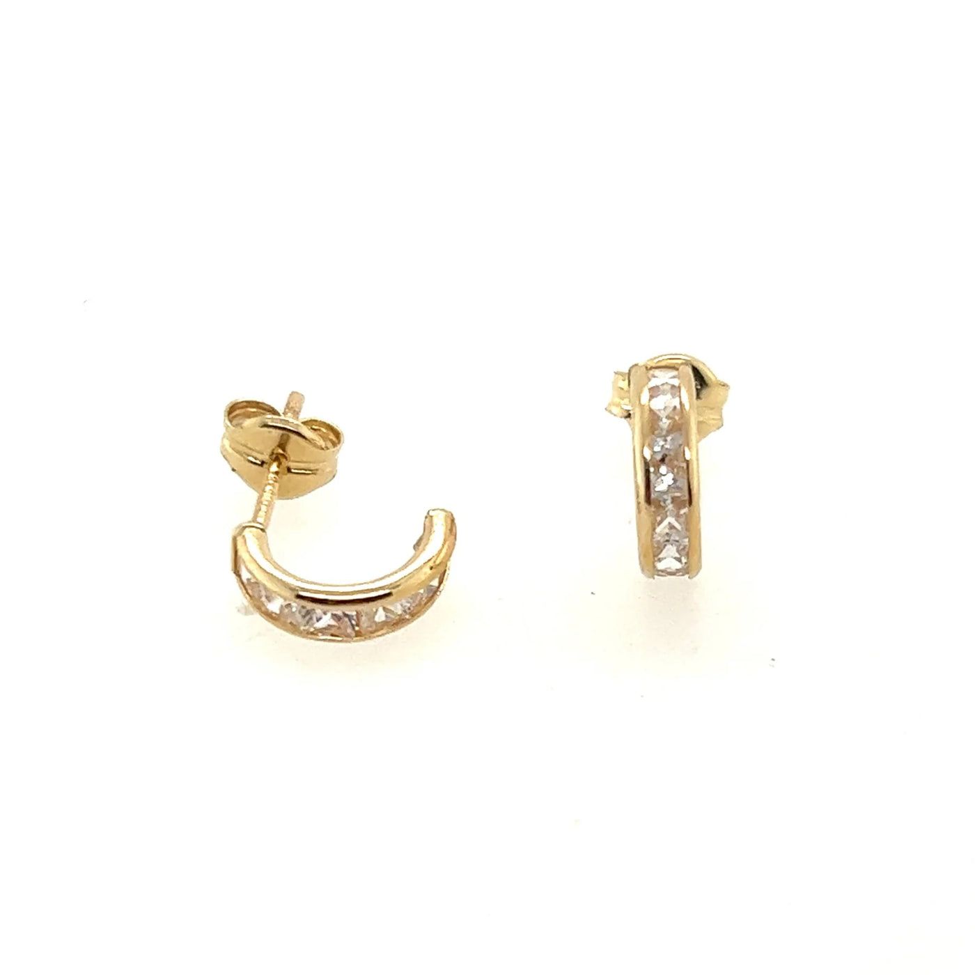 9ct Gold Small Half Hoop Cubic Zirconia Stud Earrings