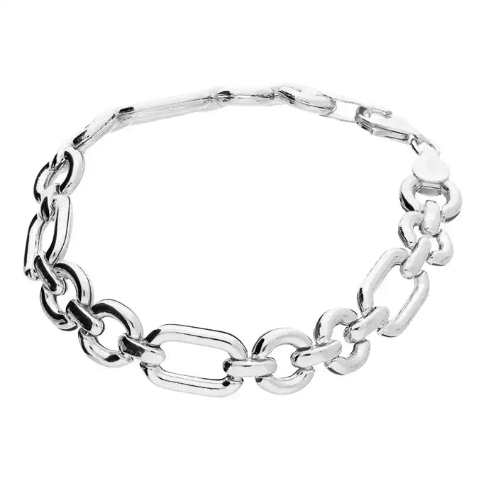 Sterling Silver Round and Rectangular Link Bracelet