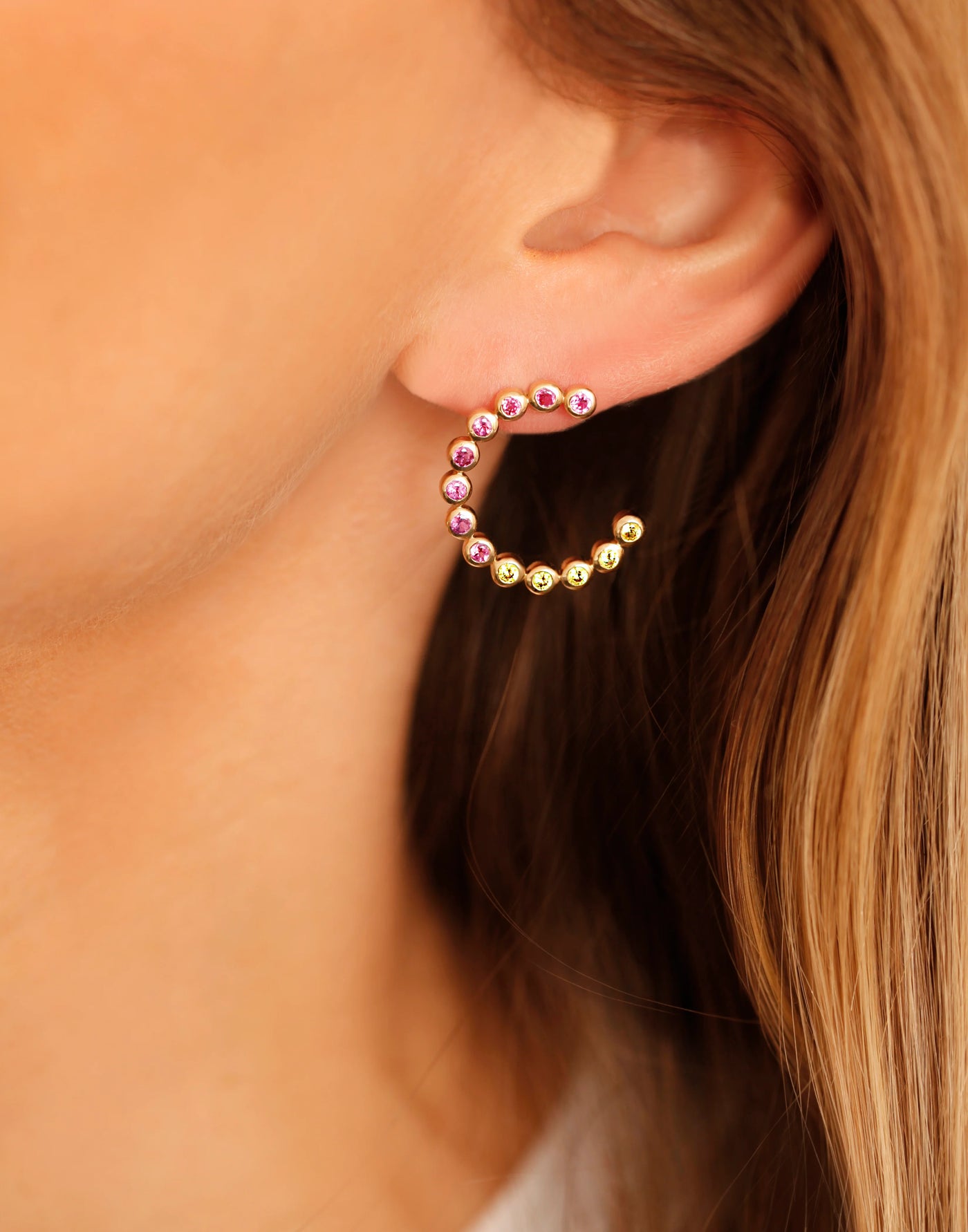 Lucier 9ct Gold Pink & Yellow Sapphire Spiral Earrings