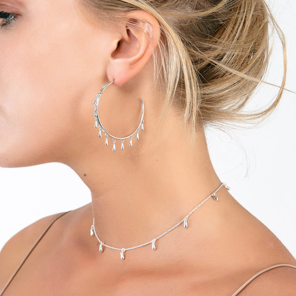 Lucy Q Silver Multi Drop Hoop Earrings