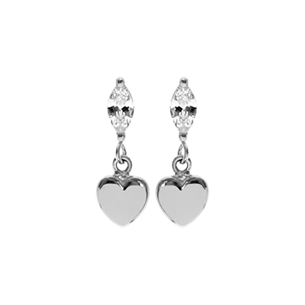 Sterling Silver Zirconia Marquis Heart Stud Drop Earrings