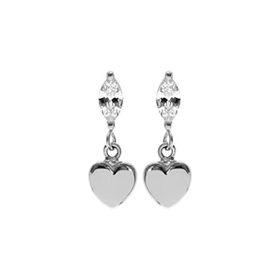 Sterling Silver Zirconia Marquis Heart Stud Drop Earrings