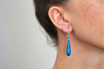 Lavan Sterling Silver and Opal Long Teardrop Drop Earrings - Rococo Jewellery